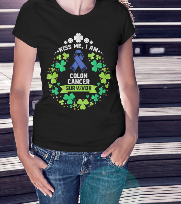 Kiss Me I Am Colon Cancer Survivor St. Patrick's Day Awareness T-Shirt
