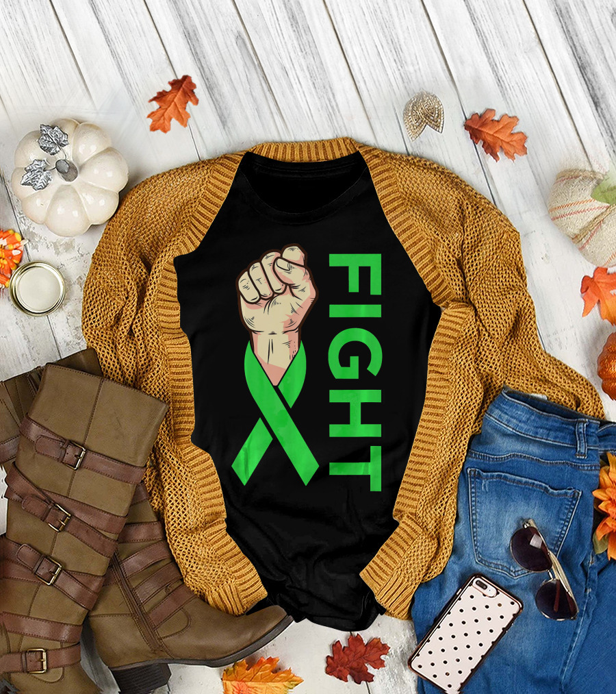 Fist Fight Bile Duct Cancer Green Ribbon Gallbladder T-Shirt