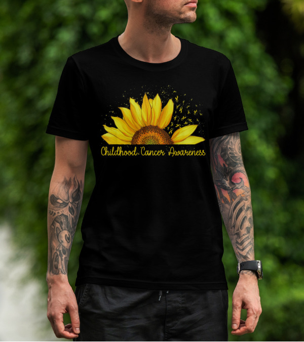 Hippie Sunflower Childhood Cancer Awareness Yellow T-Shirt