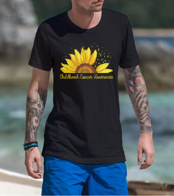 Hippie Sunflower Childhood Cancer Awareness Yellow T-Shirt