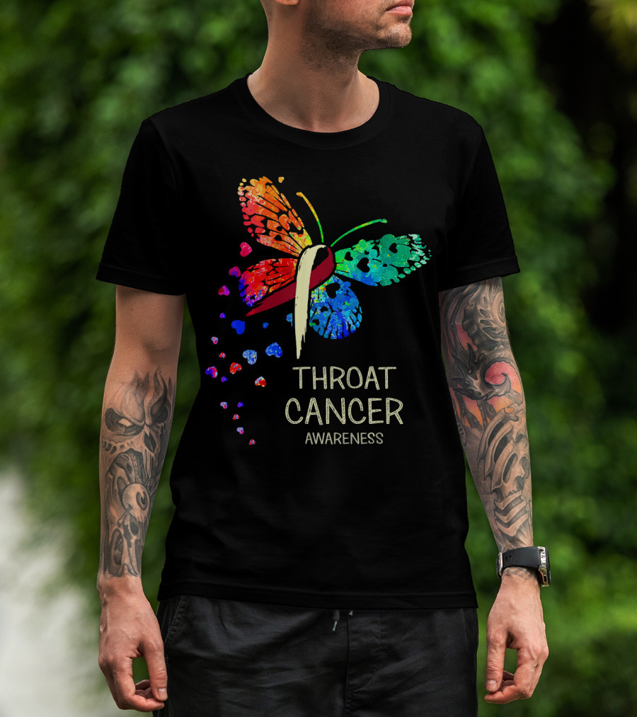 Throat Cancer Awareness Ribbon Butterfly Colorful T-Shirt