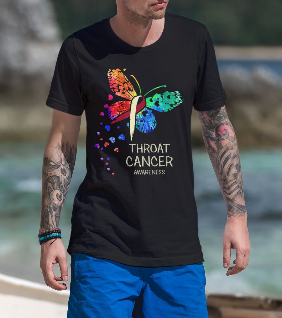 Throat Cancer Awareness Ribbon Butterfly Colorful T-Shirt