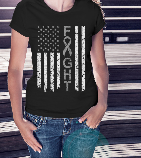 Brain Cancer Awareness Fight American Flag T-Shirt