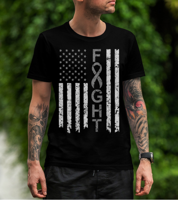 Brain Cancer Awareness Fight American Flag T-Shirt