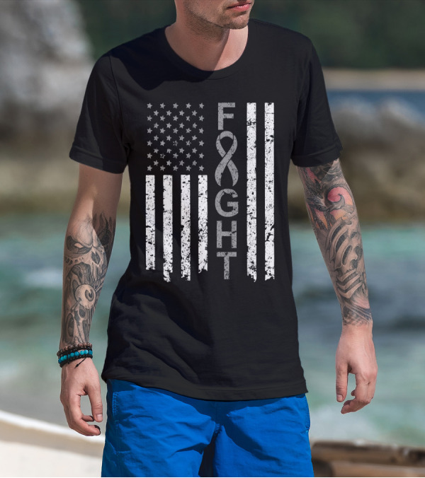 Brain Cancer Awareness Fight American Flag T-Shirt