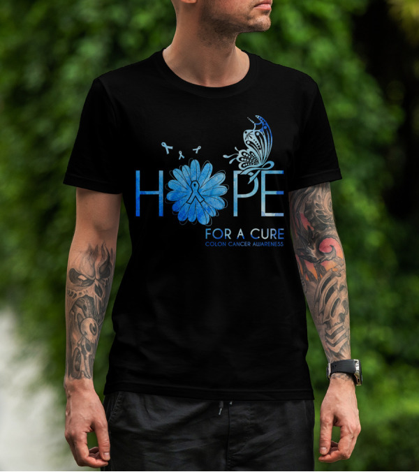Hope For A Cure Colon Cancer Awareness Butterfly Ribbon T-Shirt