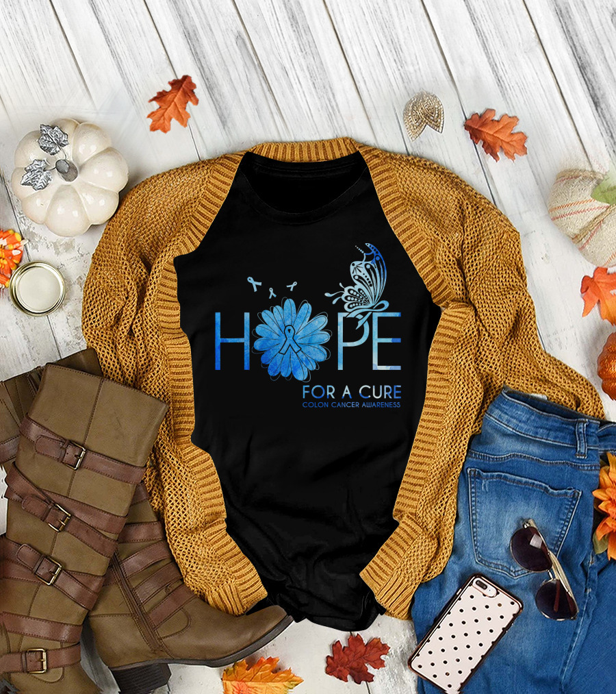 Hope for a Cure Colon Cancer Awareness Butterfly Ribbon T-Shirt