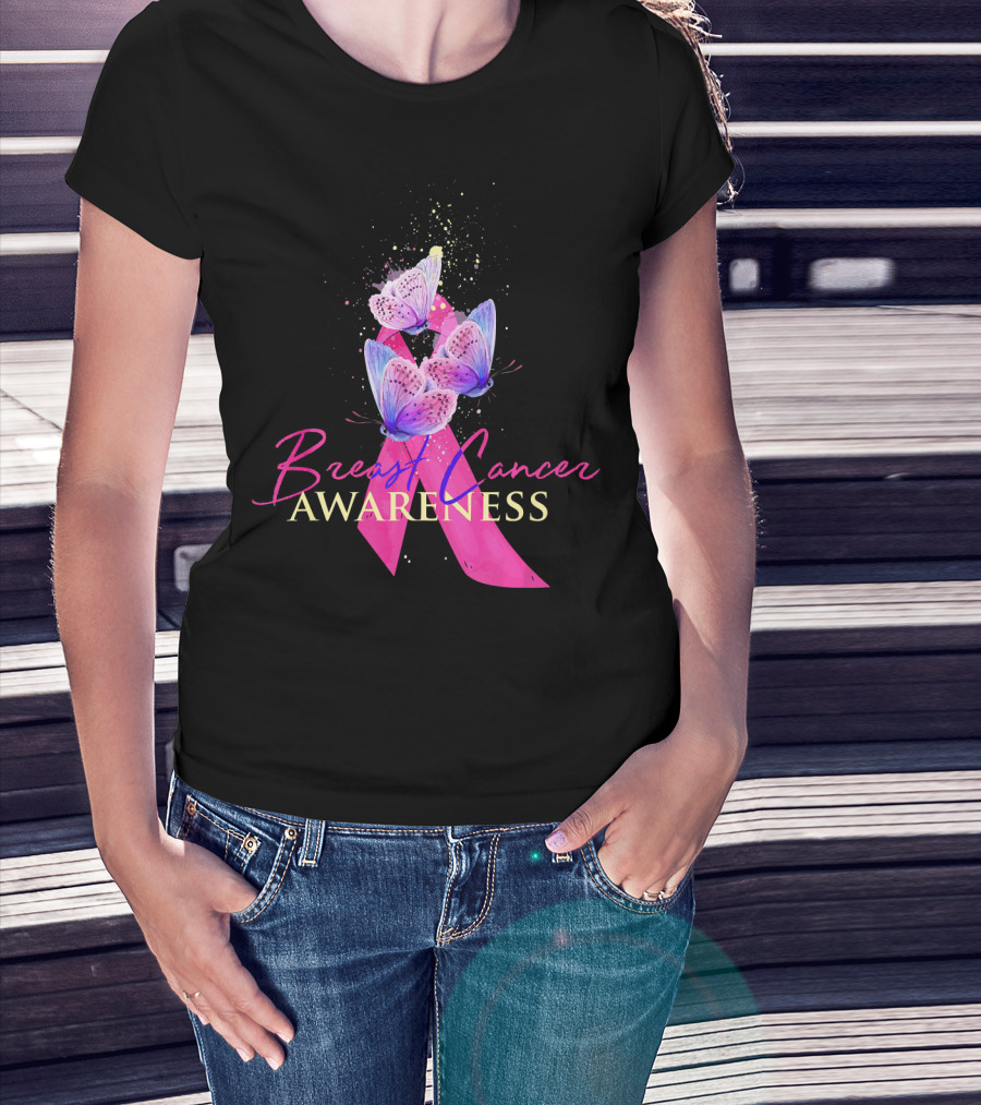 Breast Cancer Awareness Pink Ribbon Butterfly T-Shirt