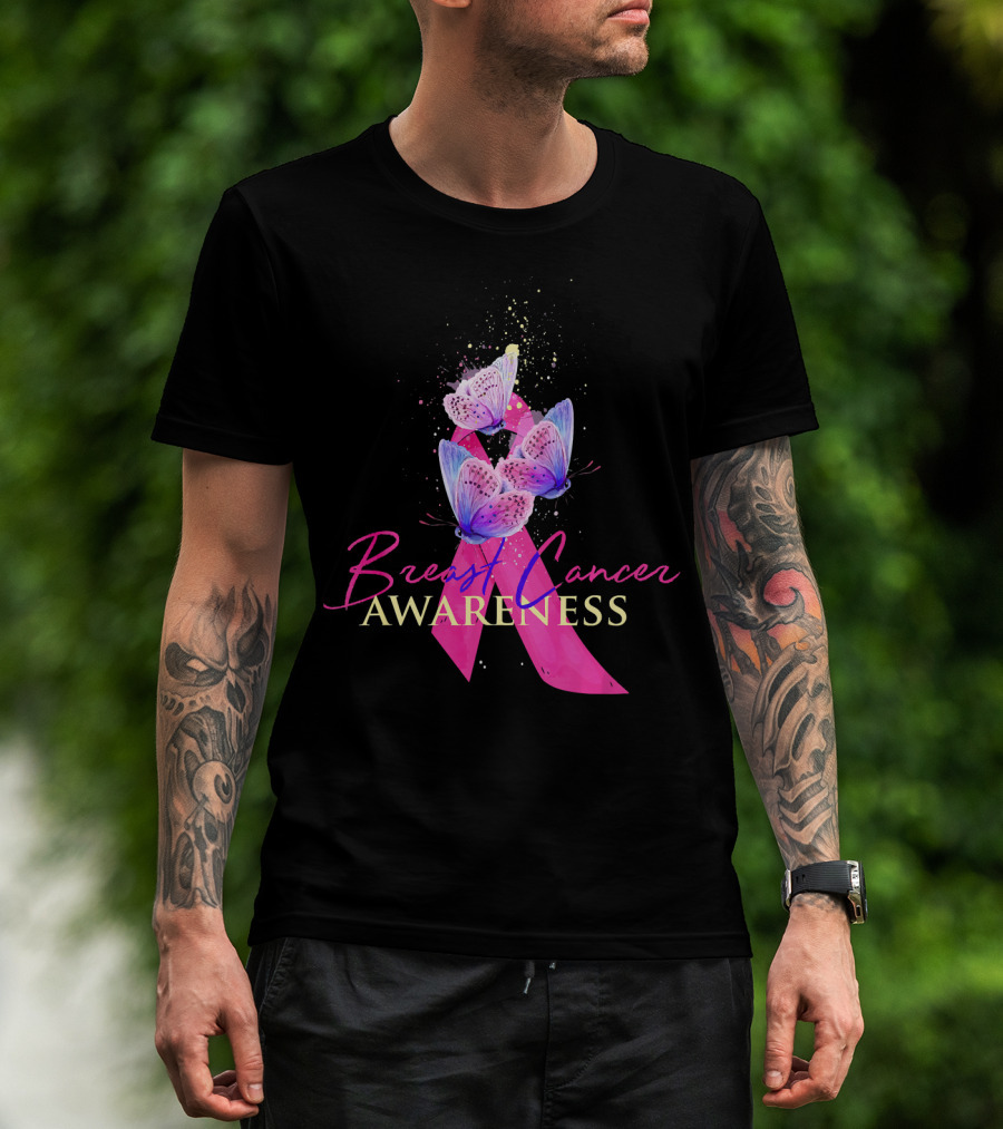 Breast Cancer Awareness Pink Ribbon Butterfly T-Shirt
