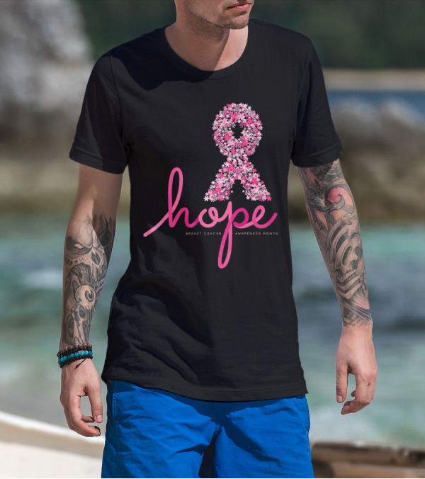 Hope Breast Cancer Awareness Month Pink Ribbon Floral T-Shirt