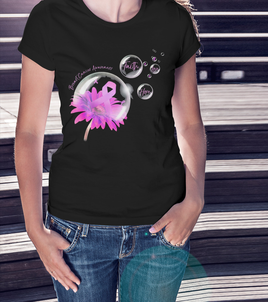Breast Cancer Awareness Faith Hope Love Flower T-Shirt