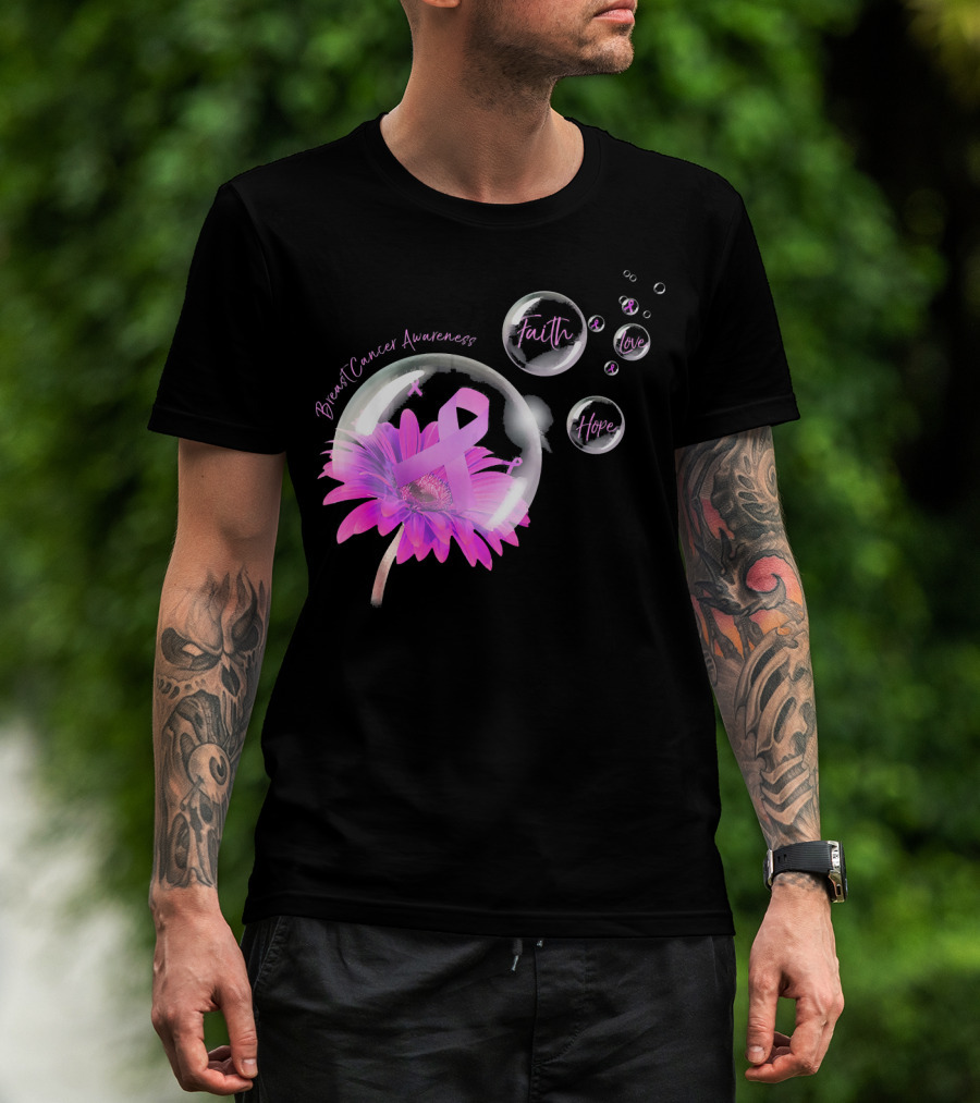 Breast Cancer Awareness Faith Hope Love Flower T-Shirt