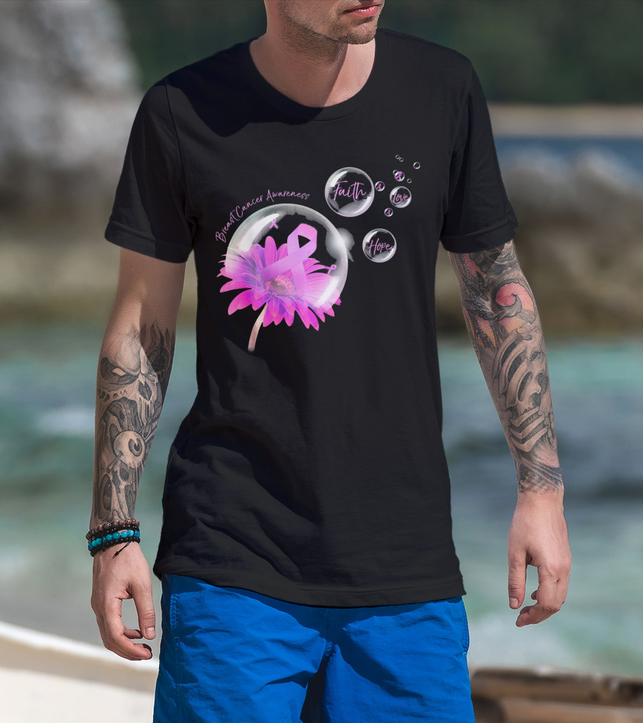 Breast Cancer Awareness Faith Hope Love Flower T-Shirt