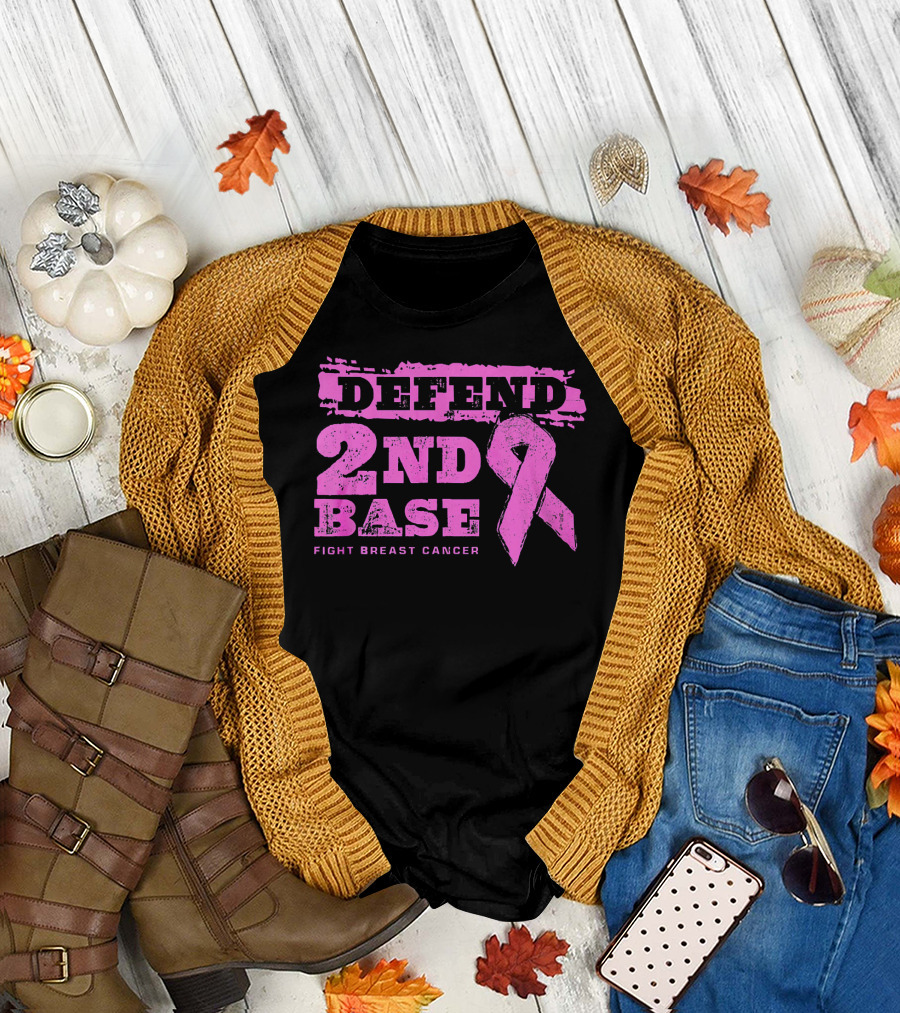 Defend 2nd Base Fight Breast Cancer Pink T-Shirt