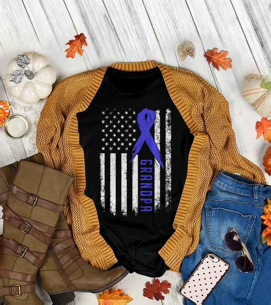 Grandpa American Flag Colon Cancer Awareness T-Shirt