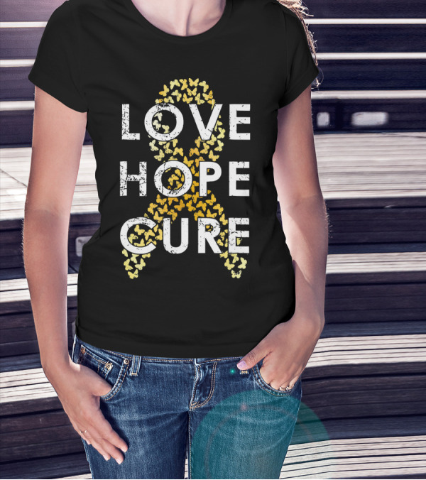 Childhood Cancer Awareness Love Hope Cure Butterflies T-Shirt