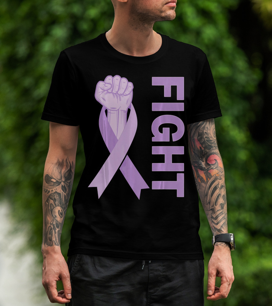 Fight Testicular Cancer Purple Ribbon Fist T-Shirt