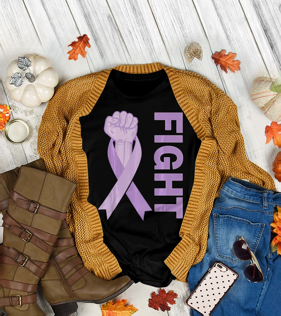Fight Testicular Cancer Purple Ribbon Fist T-Shirt