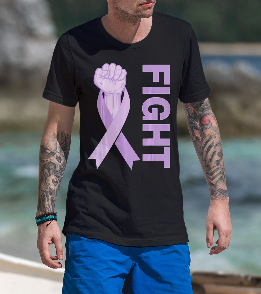 Fight Testicular Cancer Purple Ribbon Fist T-Shirt