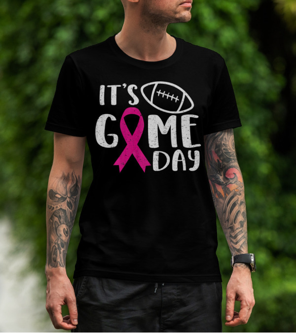It's Game Day Breast Cancer Awareness Football Pink T-Shirt