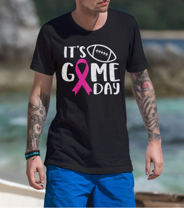 It's Game Day Breast Cancer Awareness Football Pink T-Shirt