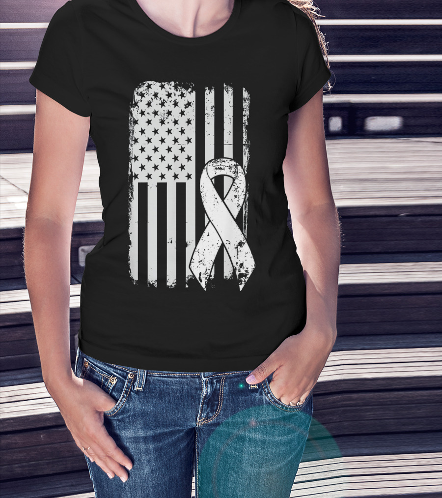 Mens Lung Cancer Awareness Distressed American Flag T-Shirt
