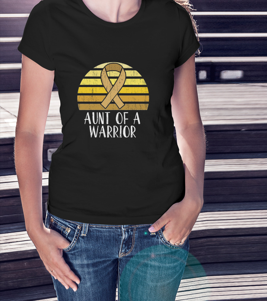 Aunt Of A Warrior Supporting Childhood Cancer Awareness Gold T-Shirt