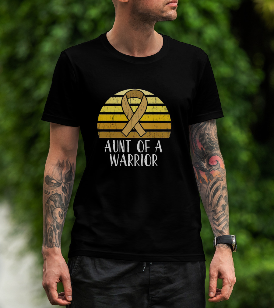 Aunt Of A Warrior Supporting Childhood Cancer Awareness Gold T-Shirt