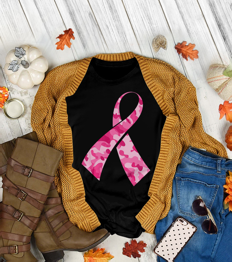 Pink Camouflage Ribbon Breast Cancer Awareness Month T-Shirt