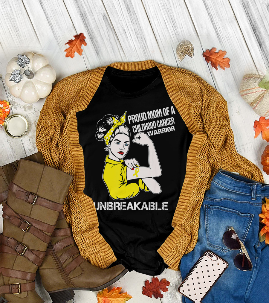 Proud Mom of a Childhood Cancer Warrior Unbreakable T-Shirt