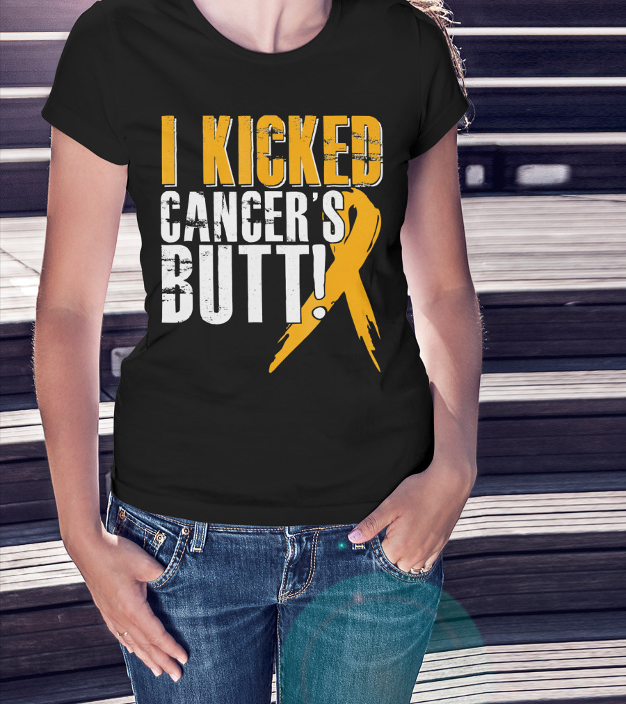 I Kicked Cancer's Butt Childhood Cancer Awareness Survivor T-Shirt