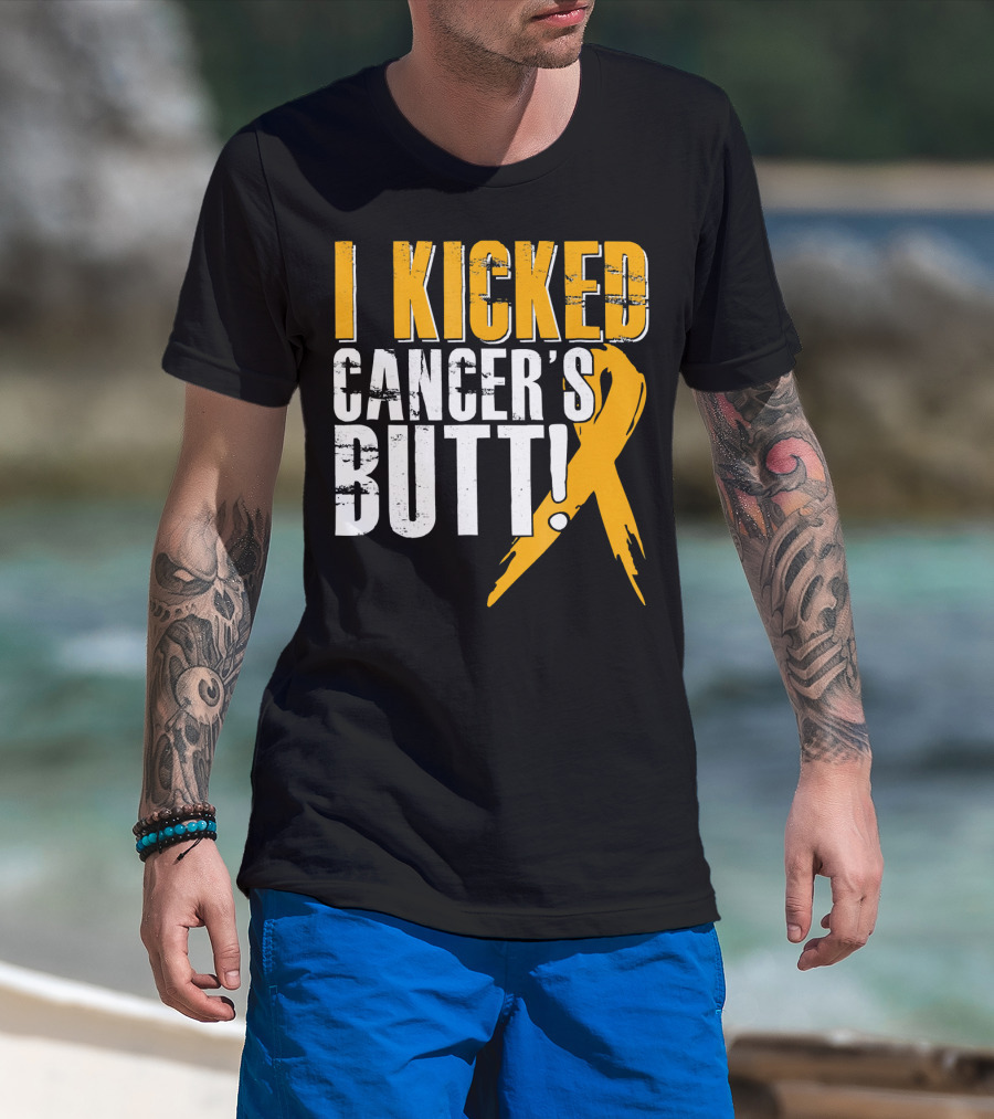 I Kicked Cancer's Butt Childhood Cancer Awareness Survivor T-Shirt