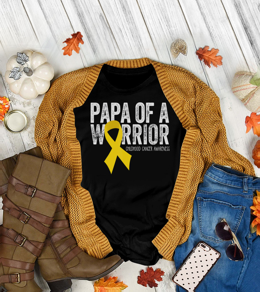 Papa of a Warrior Childhood Cancer Awareness T-Shirt