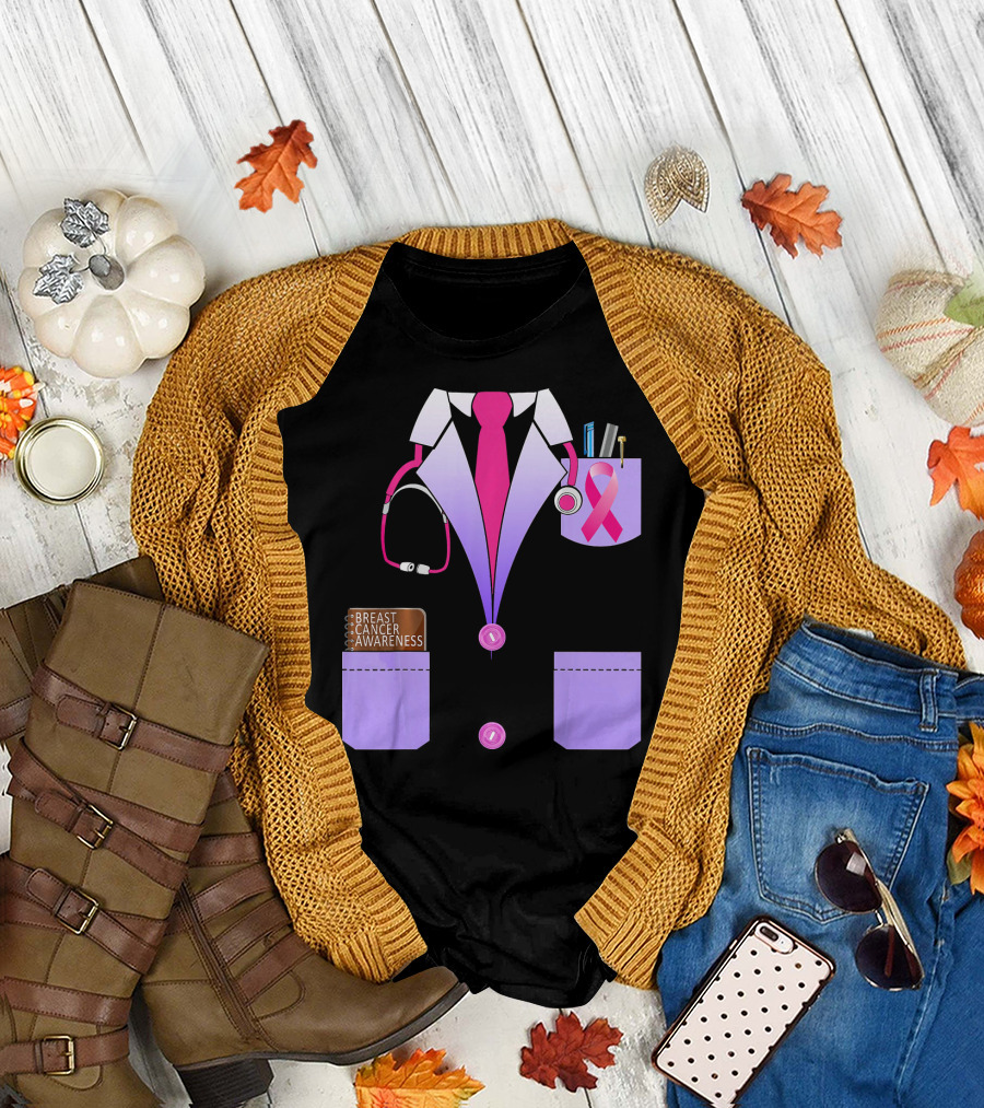 Breast Cancer Awareness Doctor Stethoscope Ribbon Medical Suit T-Shirt