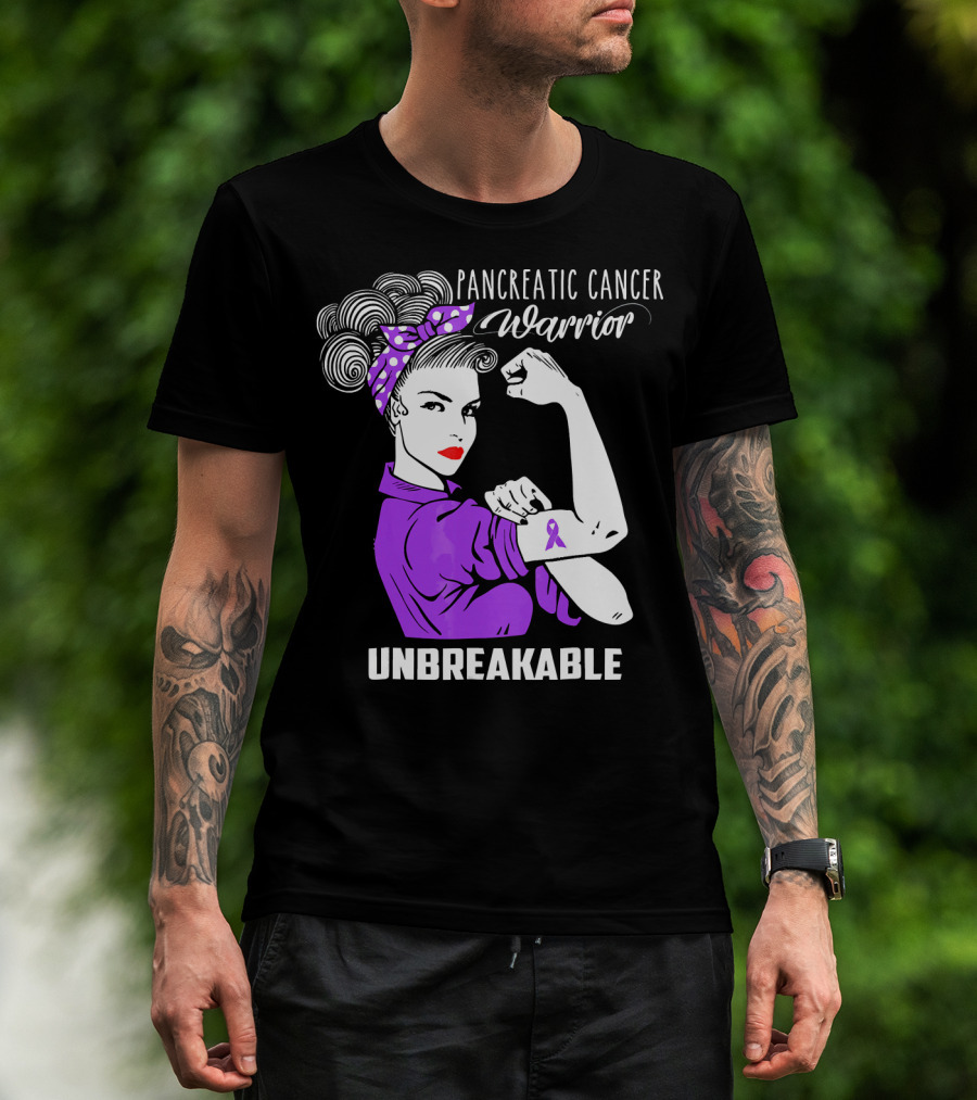 Pancreatic Cancer Warrior Rosie The Riveter Unbreakable T-Shirt