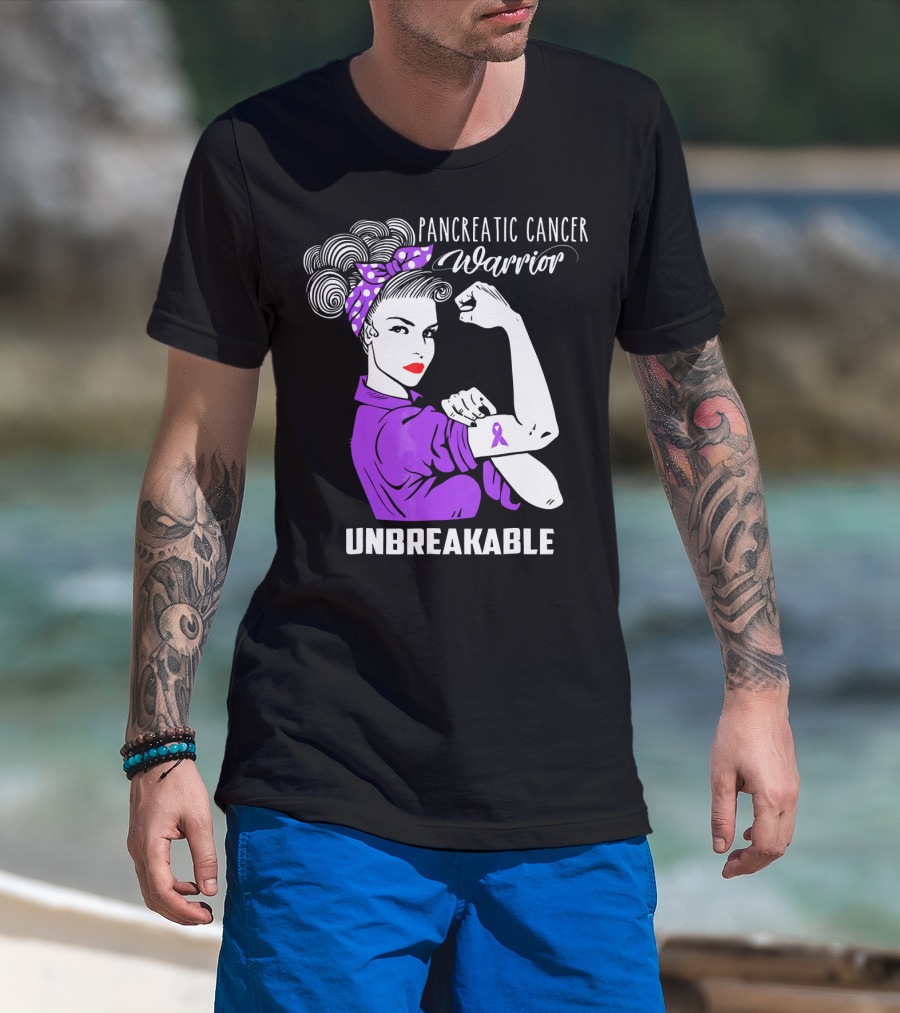 Pancreatic Cancer Warrior Rosie The Riveter Unbreakable T-Shirt