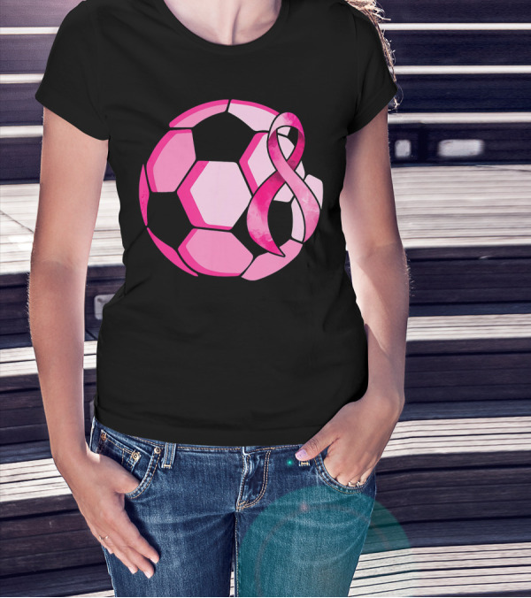 Pink Ribbon Soccer Ball Breast Cancer Awareness T-Shirt