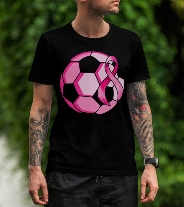 Pink Ribbon Soccer Ball Breast Cancer Awareness T-Shirt