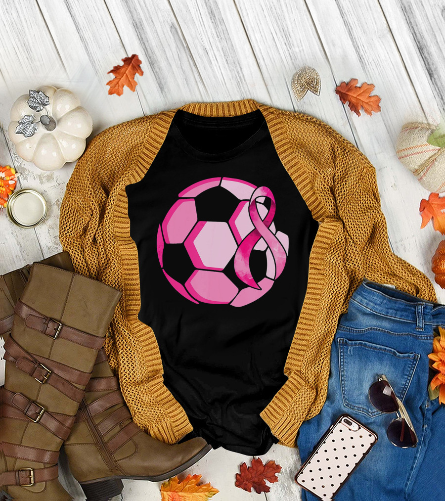 Pink Ribbon Soccer Ball Breast Cancer Awareness T-Shirt