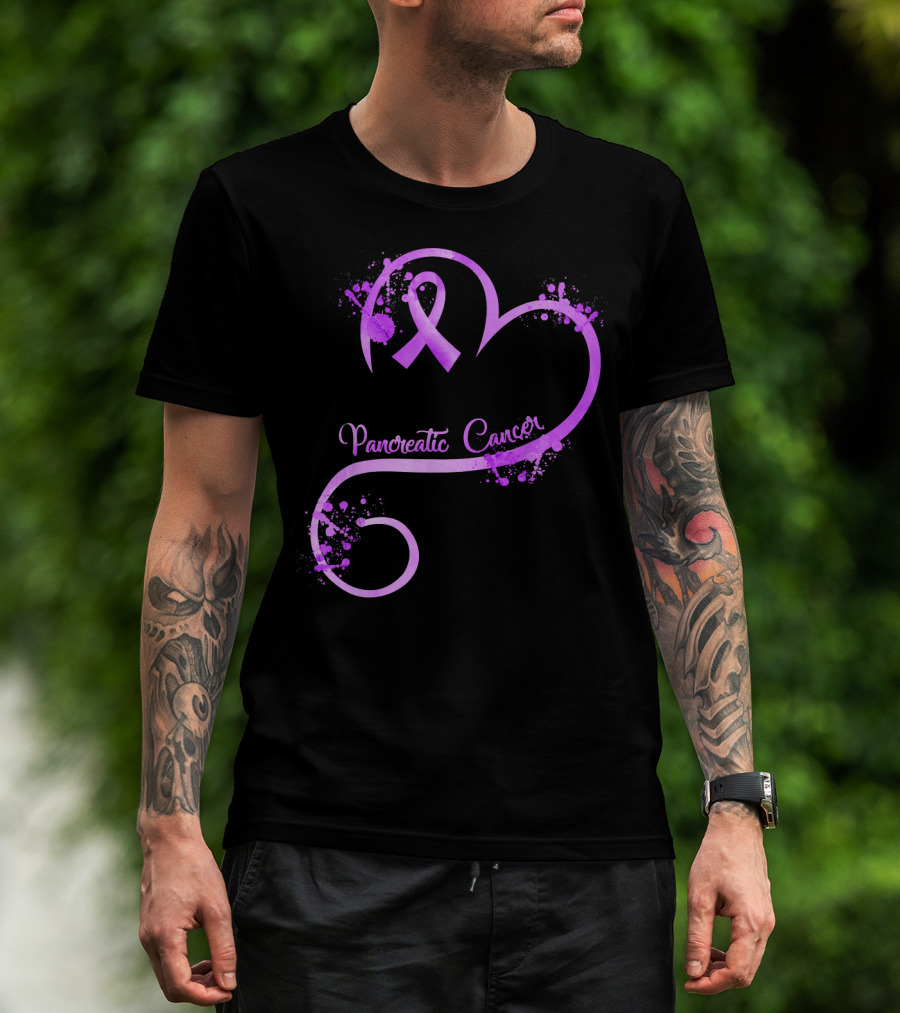 Heart Ribbon Pancreatic Cancer Awareness T-Shirt