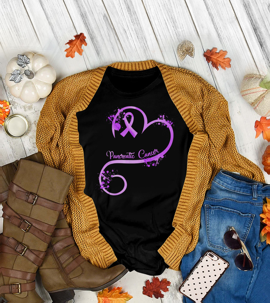 Heart Ribbon Pancreatic Cancer Awareness T-Shirt
