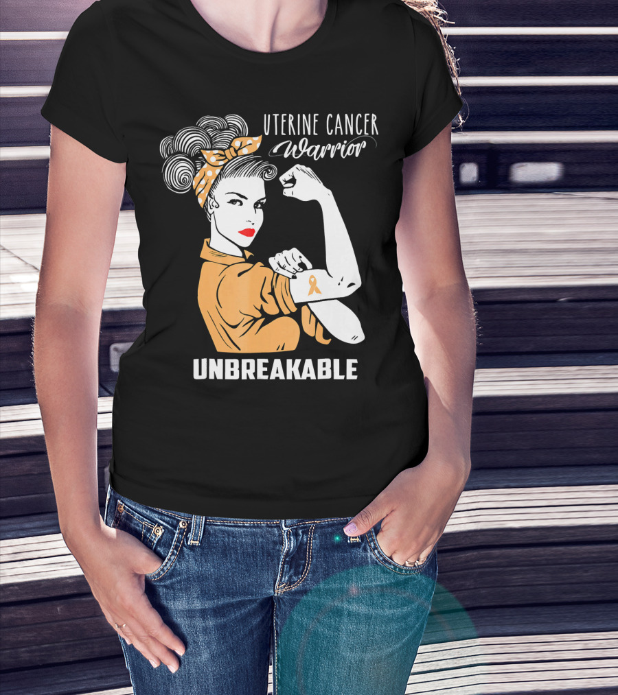 Uterine Cancer Warrior Unbreakable Rosie The Riveter T-Shirt