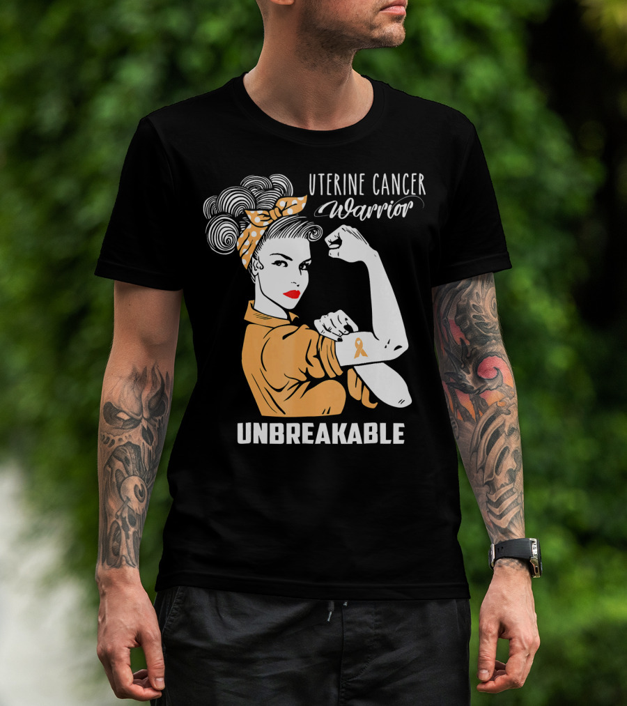Uterine Cancer Warrior Unbreakable Rosie The Riveter T-Shirt