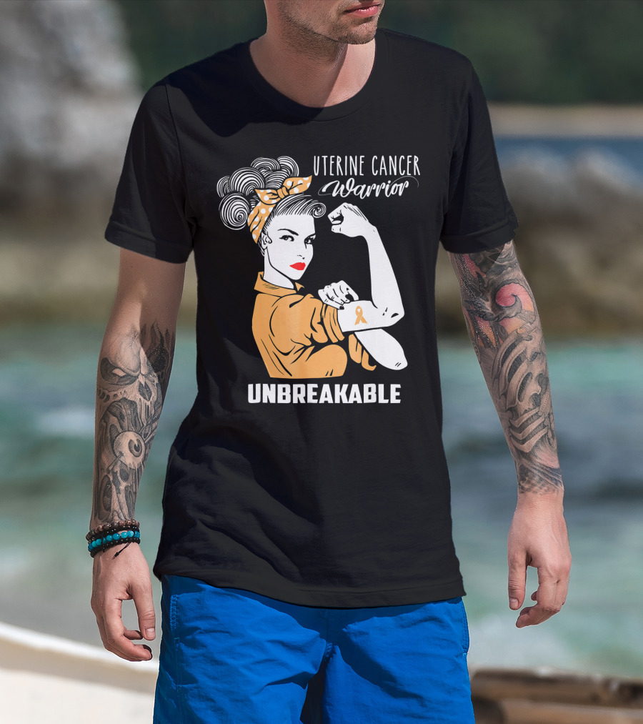 Uterine Cancer Warrior Unbreakable Rosie The Riveter T-Shirt