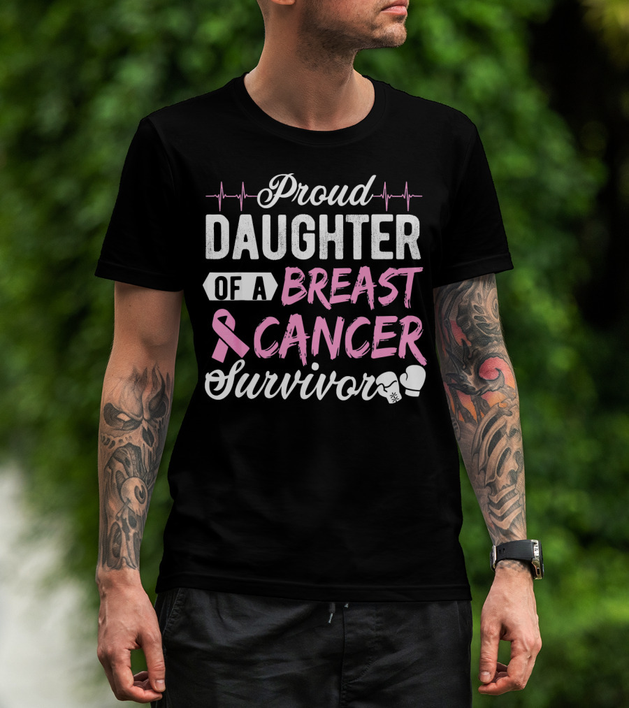 Proud Daughter Of A Breast Cancer Survivor Pink Ribbon Boxing Gloves T-Shirt