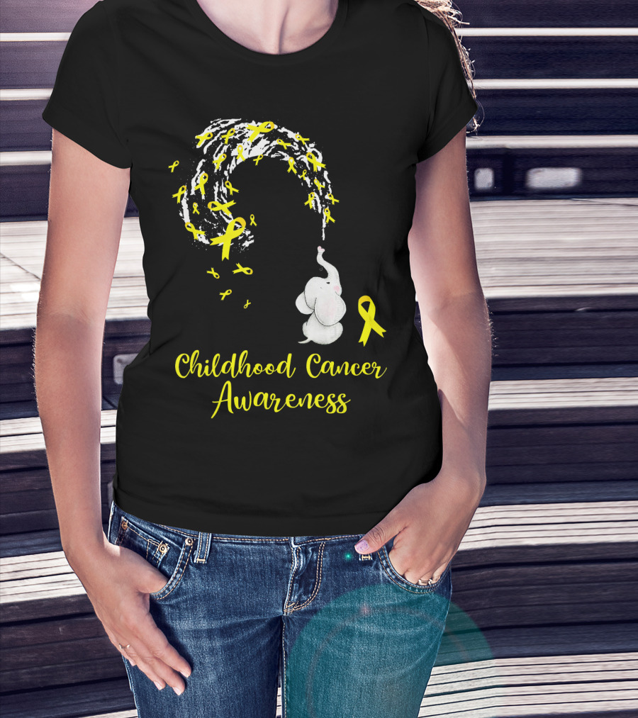 Childhood Cancer Awareness Elephant Spraying Yellow Ribbons T-Shirt