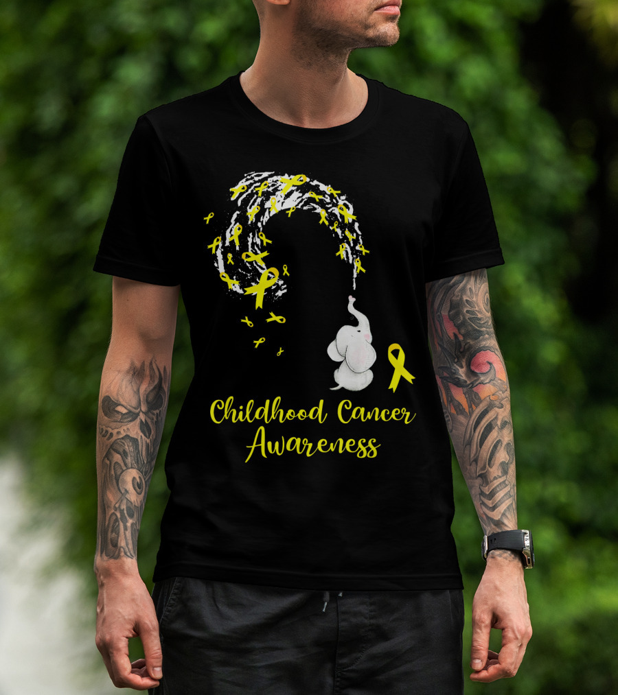 Childhood Cancer Awareness Elephant Spraying Yellow Ribbons T-Shirt
