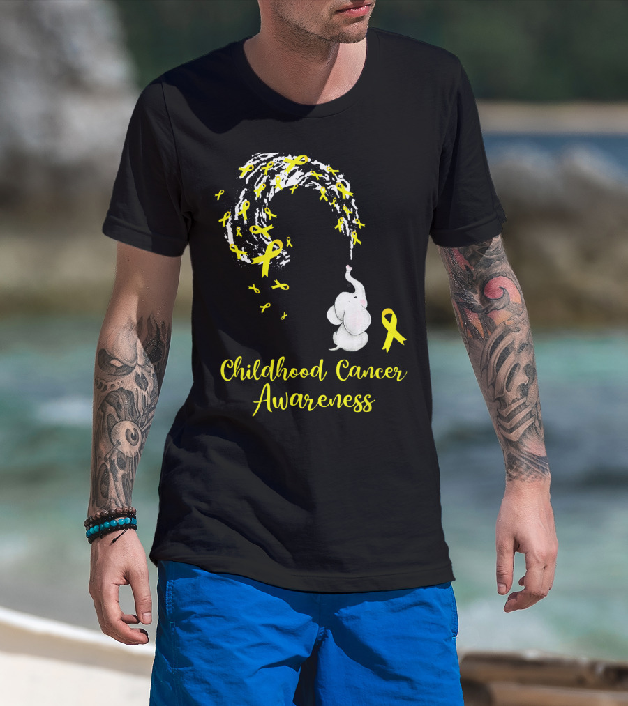 Childhood Cancer Awareness Elephant Spraying Yellow Ribbons T-Shirt