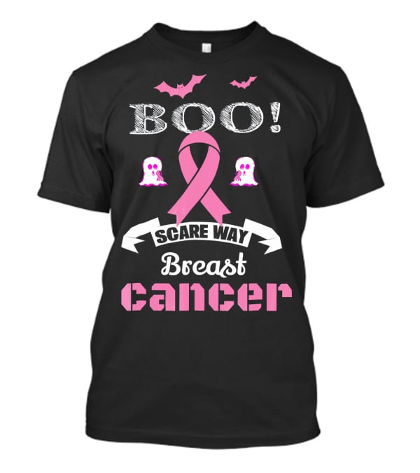 BOO Scare Away Breast Cancer Pink Ribbon Bats Ghosts T-Shirt