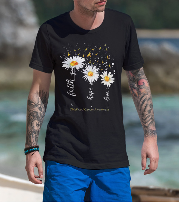 Faith Hope Love Childhood Cancer Awareness Daisies And Ribbons T-Shirt